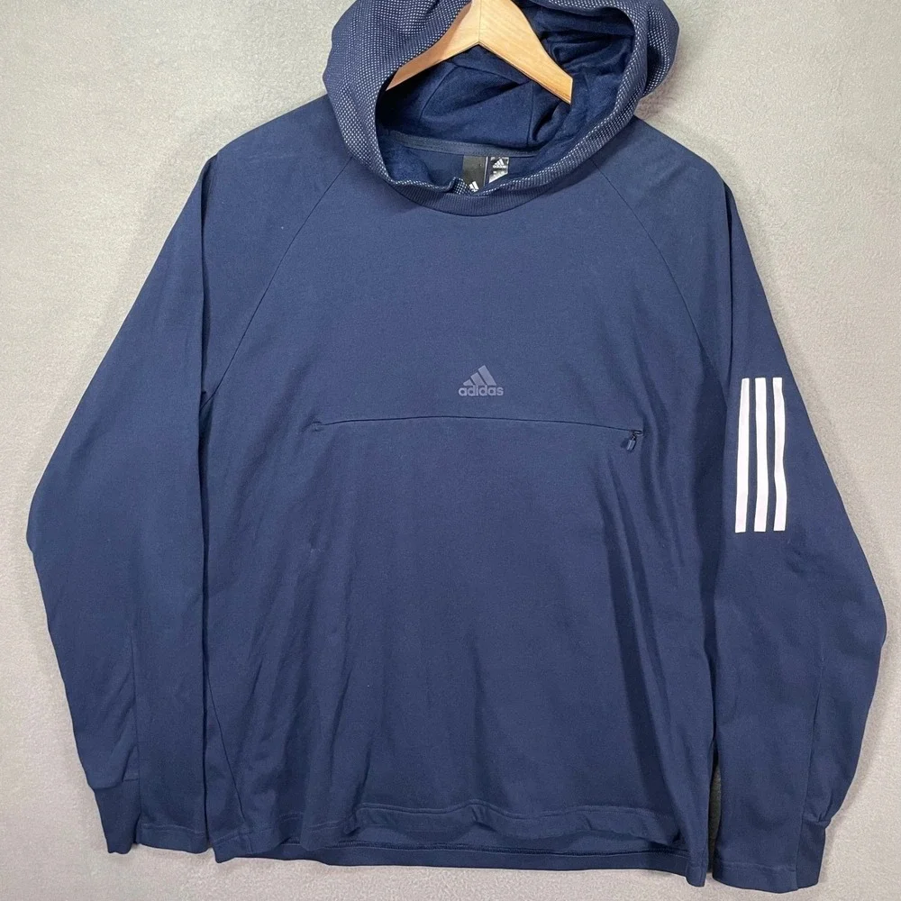 Adidas‎ Mens XL Navy Blue Hoodie 3 Stripe Pullover Athletic Sweatshirt